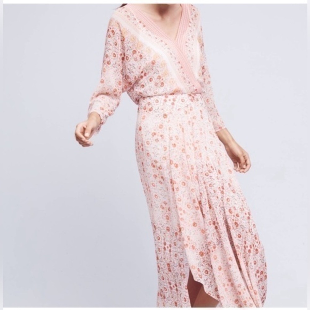 Anthropologie Pink Floral Maxi Dress